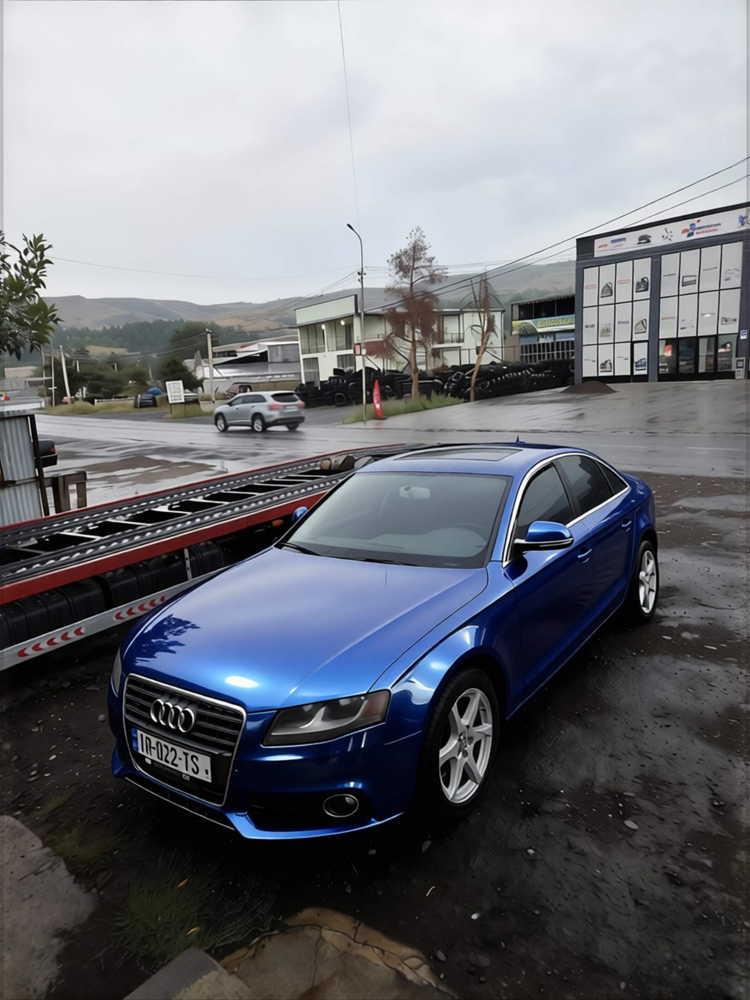 Voiture en Frozen Satin Metallic Charcoal Blue gloss wrap