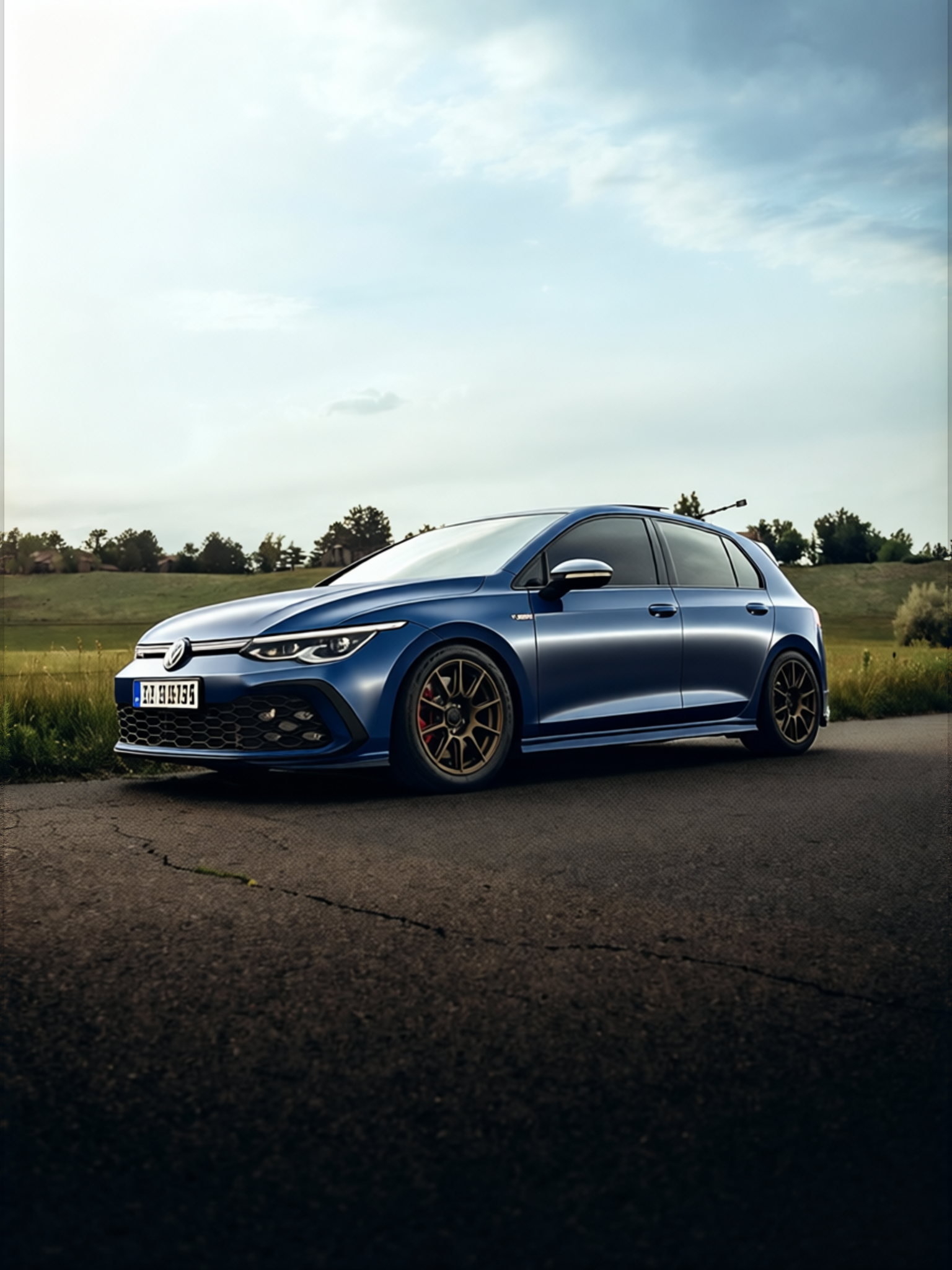 Volkswagen Golf GTI rendered in Frozen Satin Metallic Charcoal Blue gloss wrap