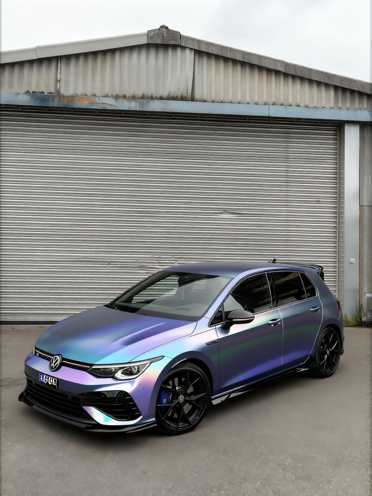 Volkswagen Golf R rendered in Matte Diamond Grey Blue gloss wrap