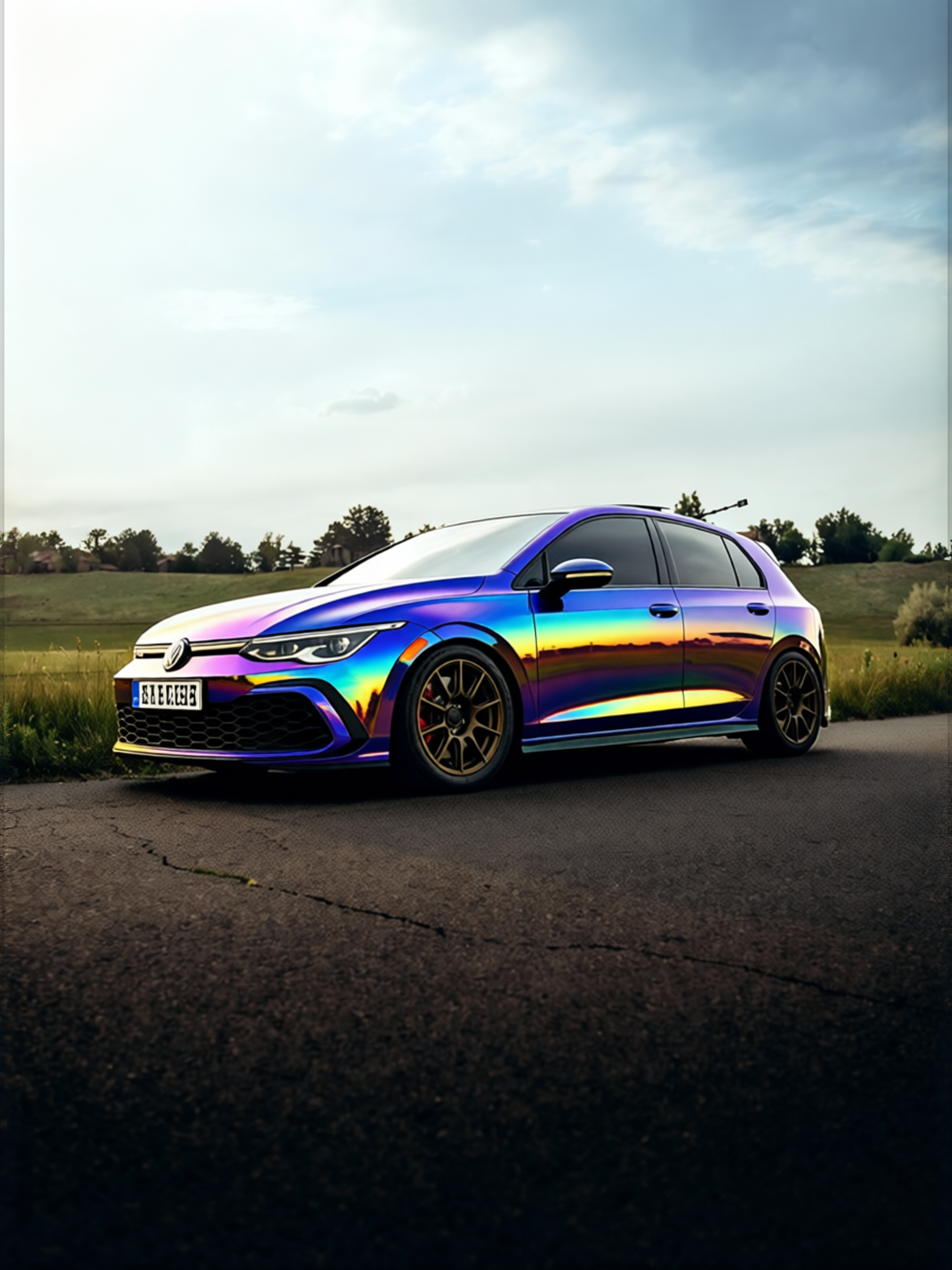 Volkswagen Golf GTI rendered in Super Gloss Spectrum gloss wrap