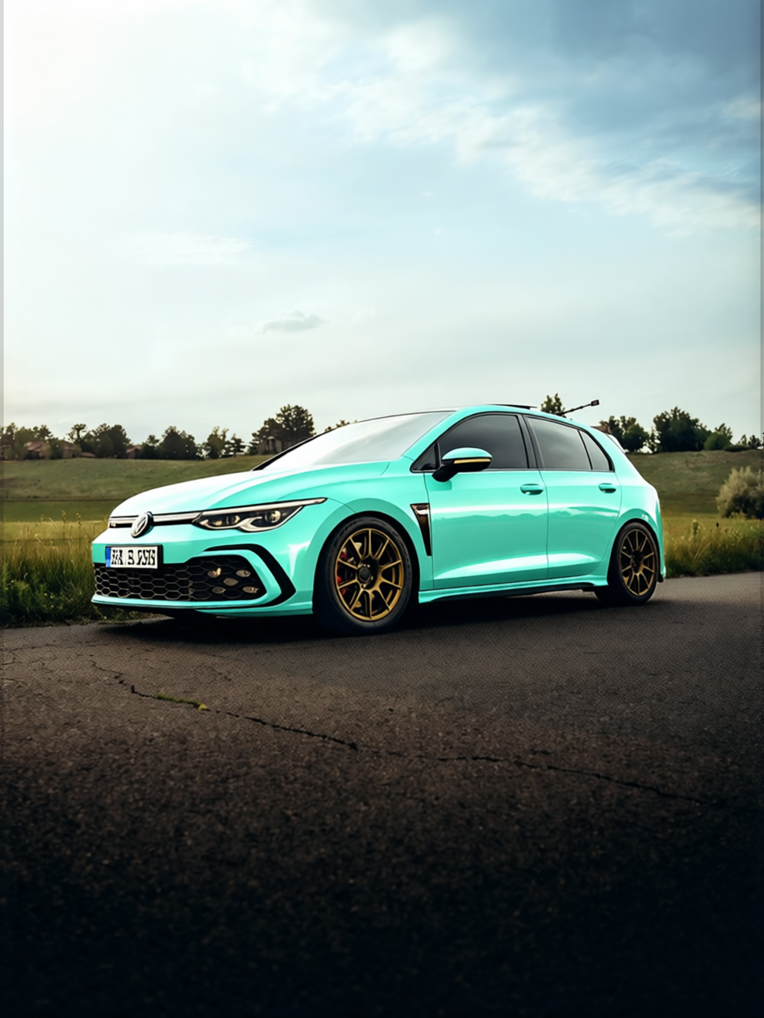 Volkswagen Golf GTI rendered in Super Gloss LB Tiffany Blue gloss wrap
