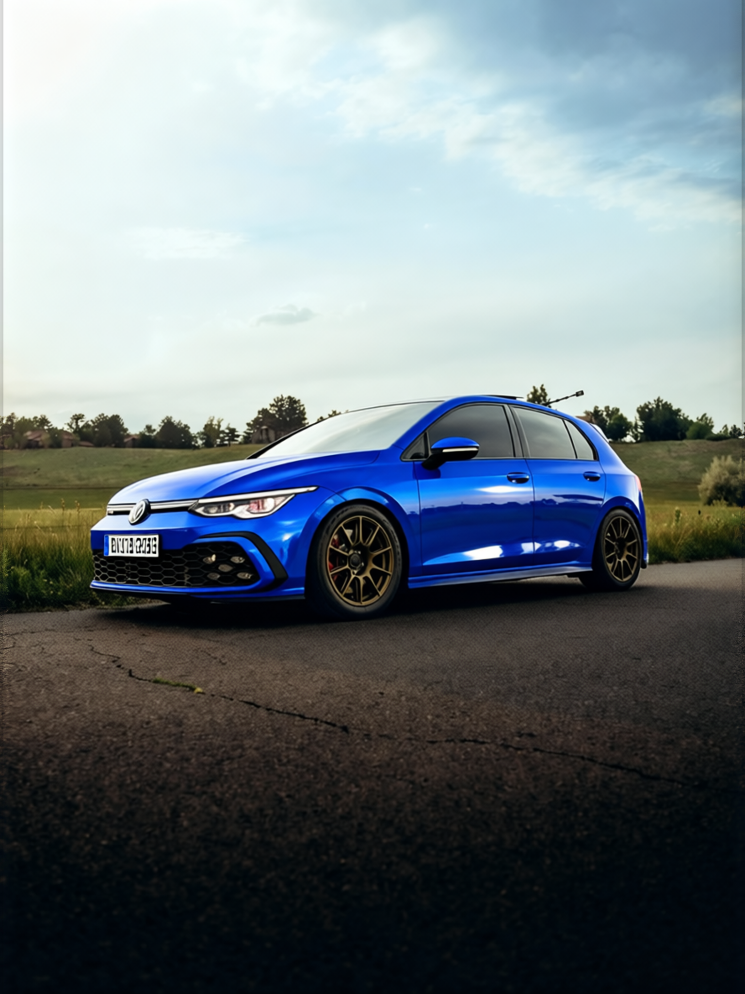 Volkswagen Golf GTI rendered in Royal Blue gloss wrap