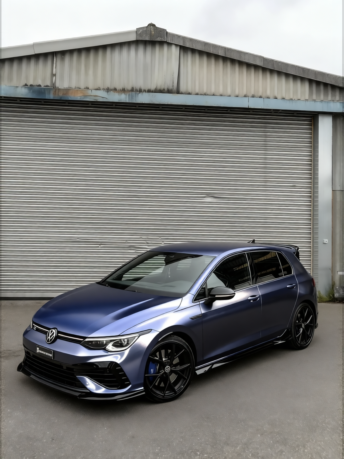Volkswagen Golf R rendered in Frozen Satin Metallic Charcoal Blue gloss wrap