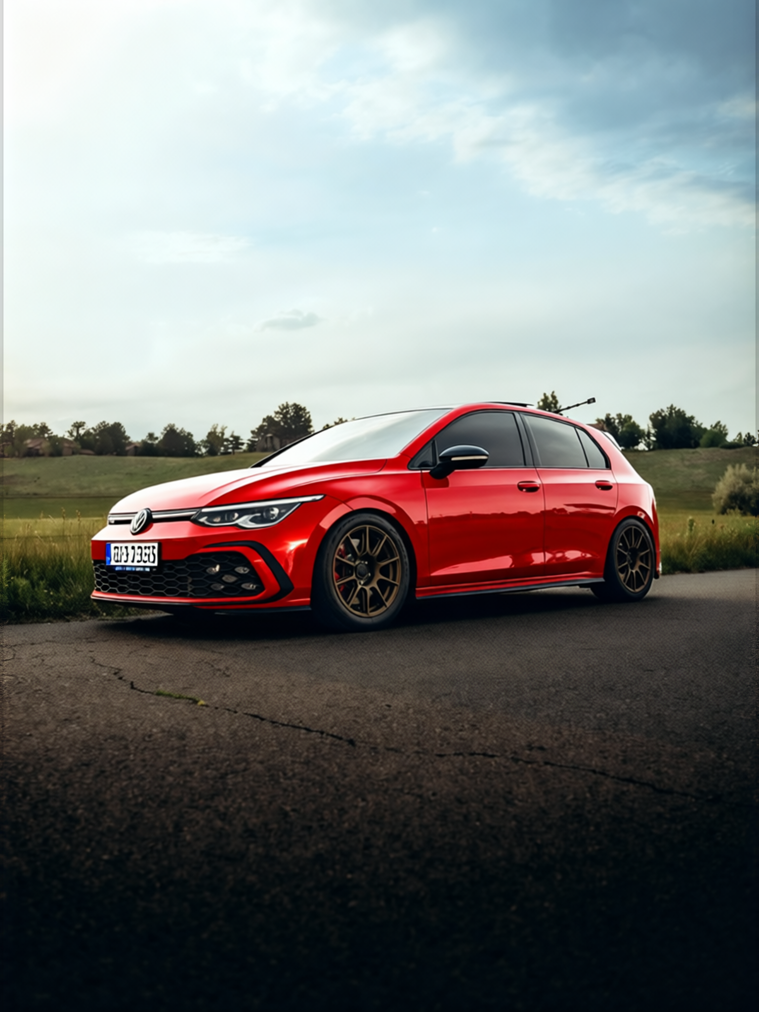 Volkswagen Golf GTI rendered in Gloss Dragon Fire Red gloss wrap