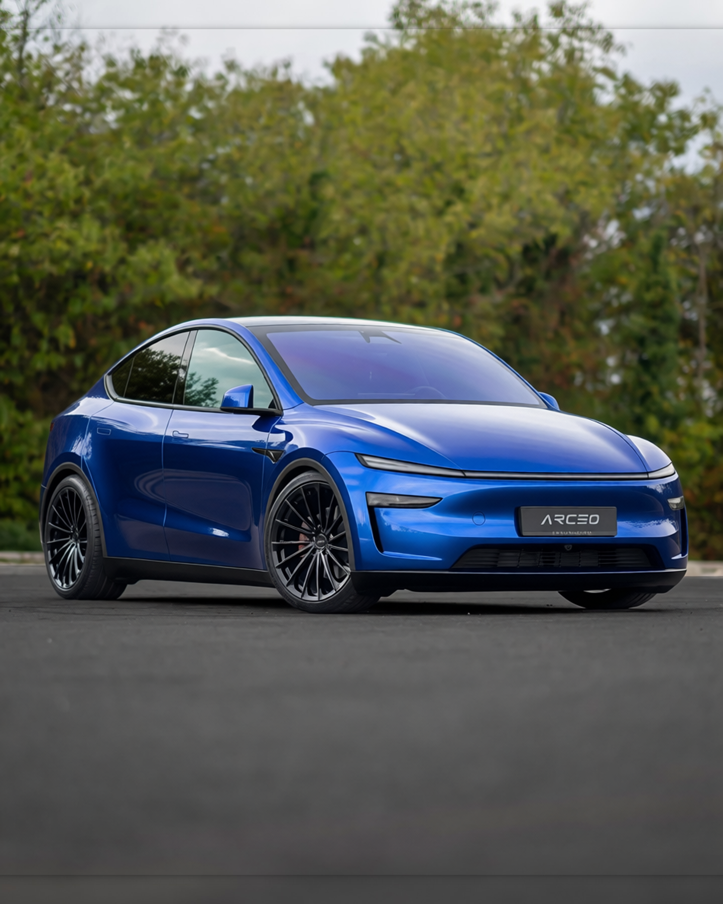 Tesla Model Y rendered in Super Gloss Gemstone Blue gloss wrap