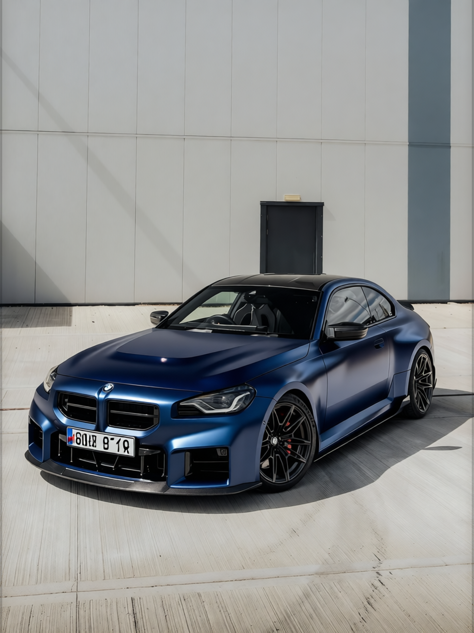 BMW M2 rendered in Frozen Satin Metallic Charcoal Blue gloss wrap