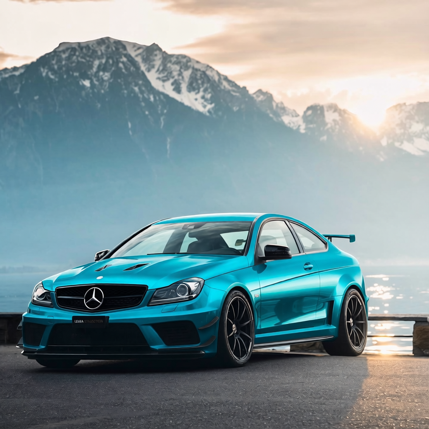 Mercedes-Benz C63 AMG rendered in Super Gloss Metallic Atomic Blue gloss wrap