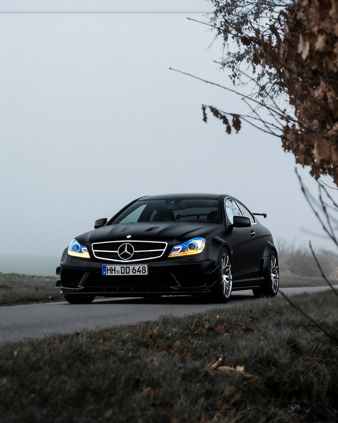 Mercedes-Benz C63 AMG rendered in Deep Matte Black matte wrap