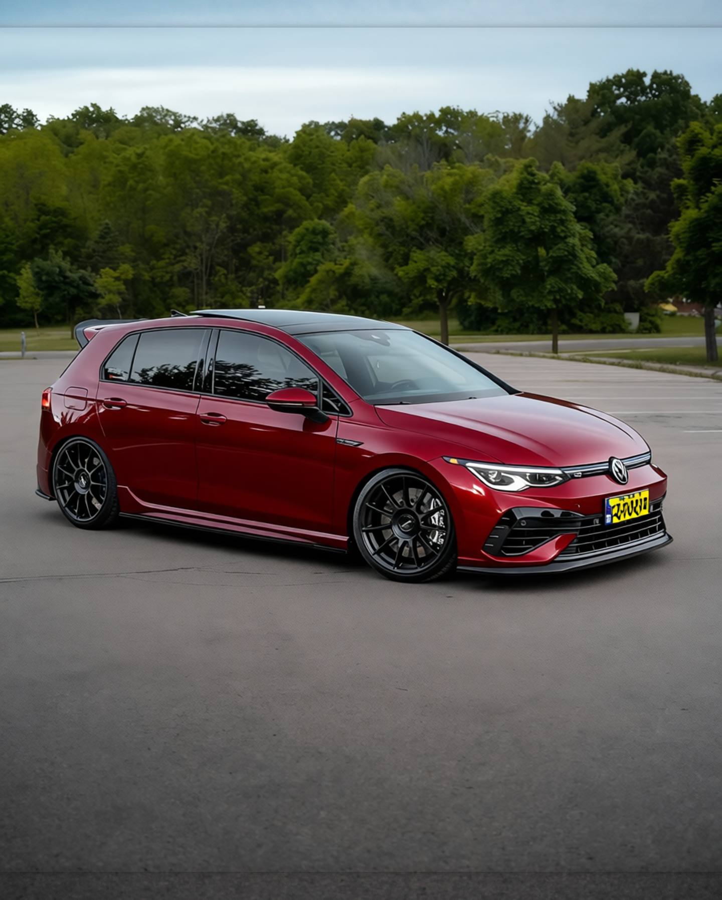 Volkswagen Golf R rendered in Gloss Burgundy gloss wrap
