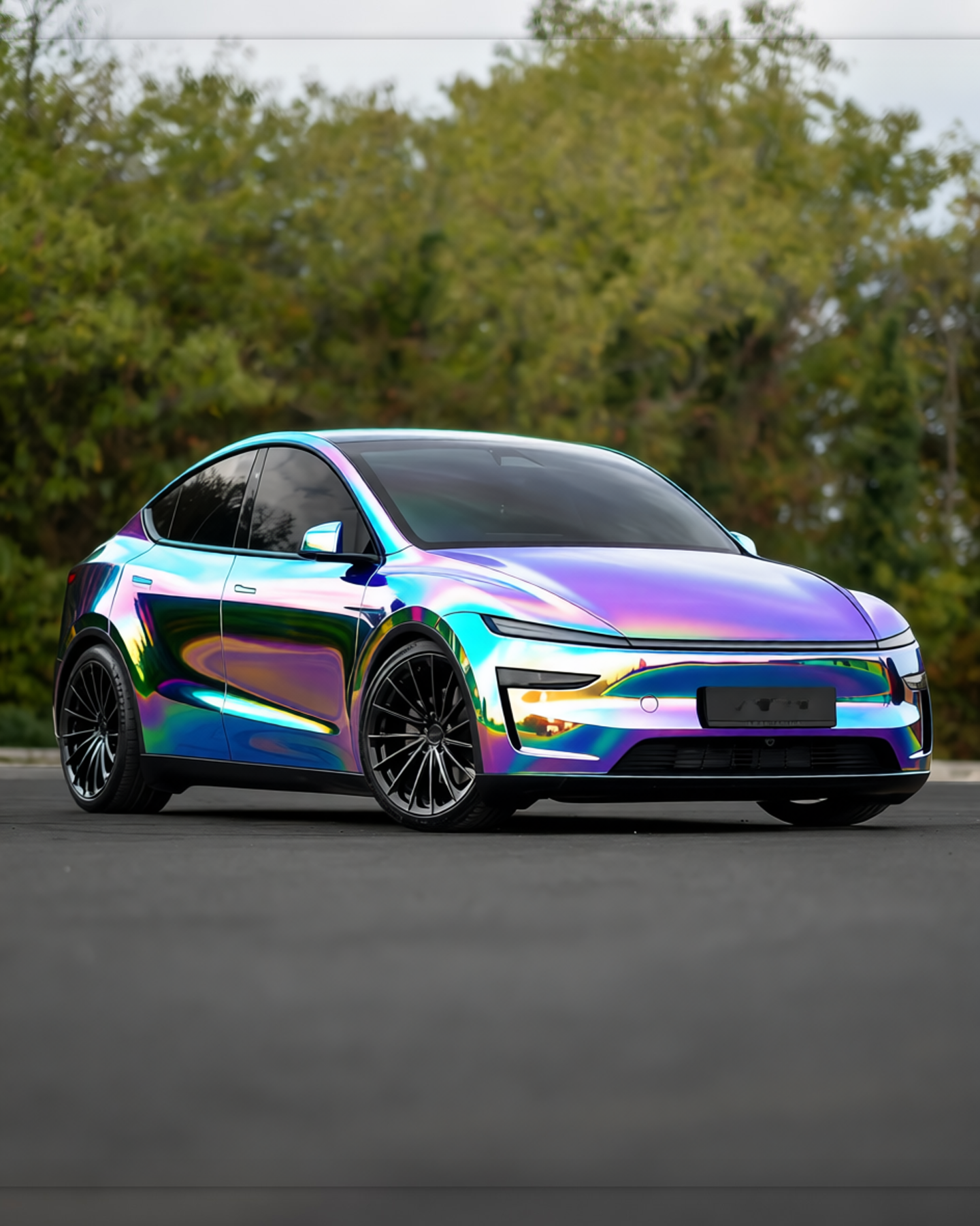 Tesla Model Y rendered in Frozen Berry gloss wrap