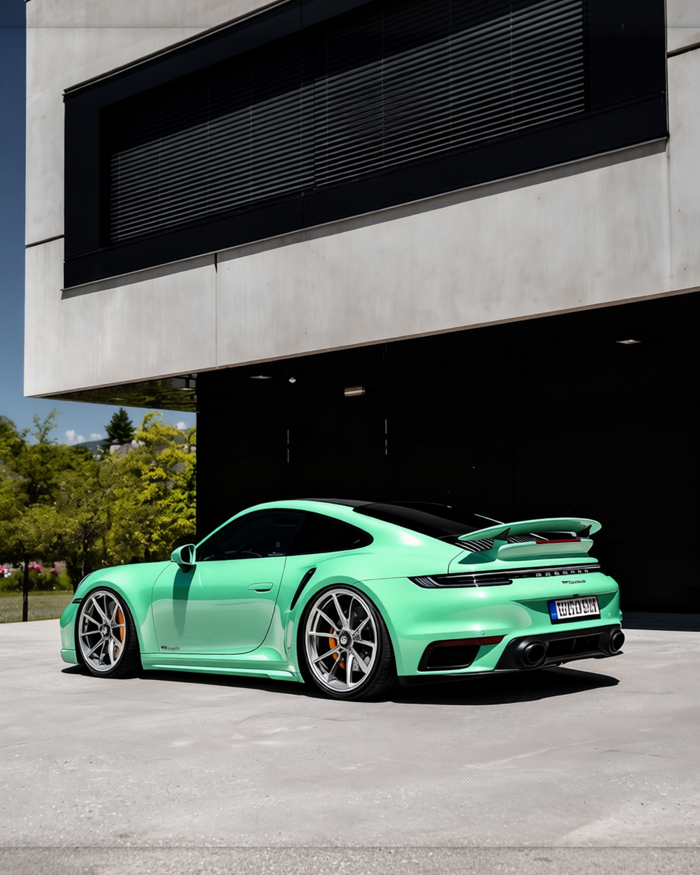 Porsche 911 rendered in Super Gloss Pearl Neon Mint gloss wrap