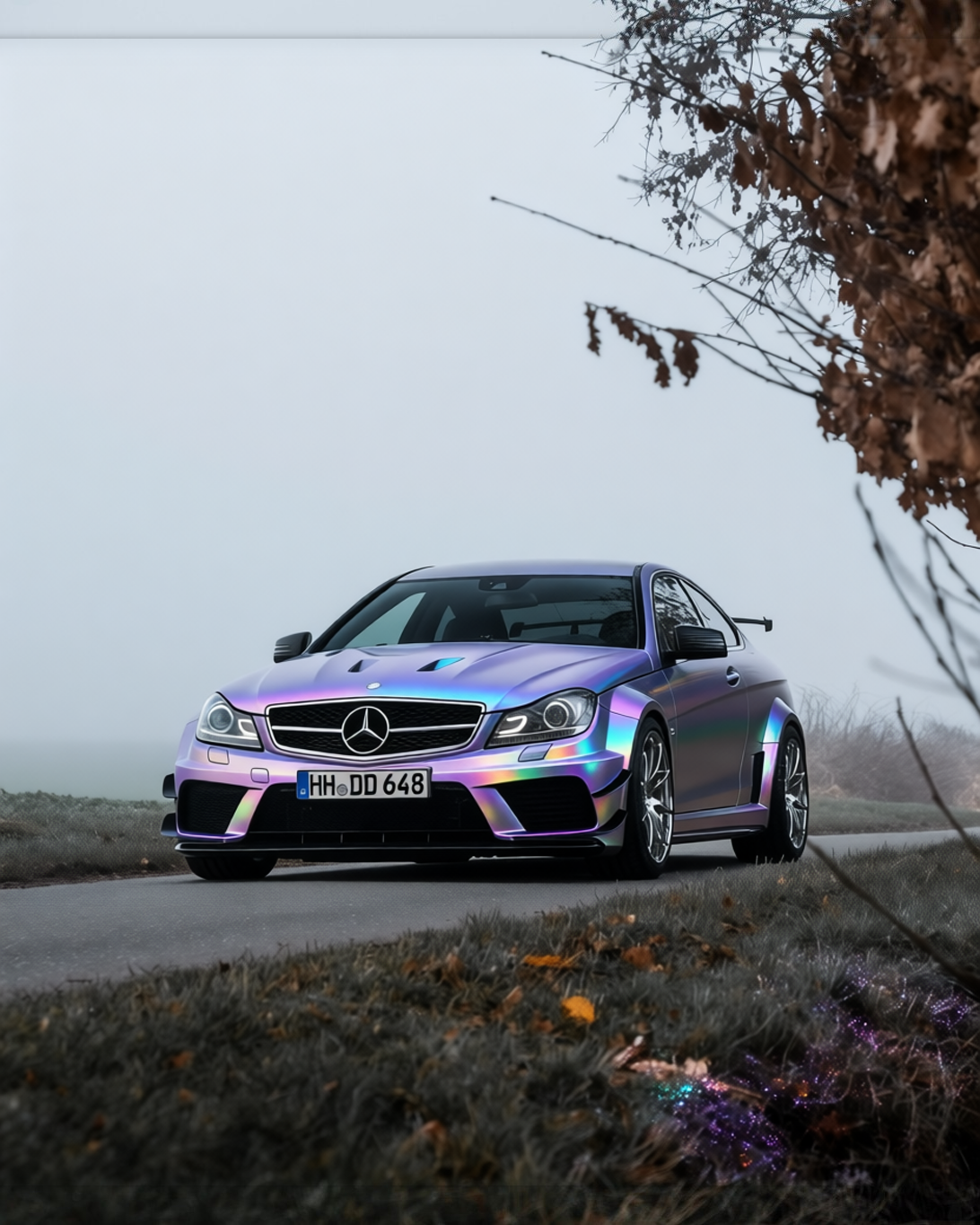 Mercedes-Benz C63 AMG rendered in Twin Candy Grey Purple Color Fliper gloss wrap