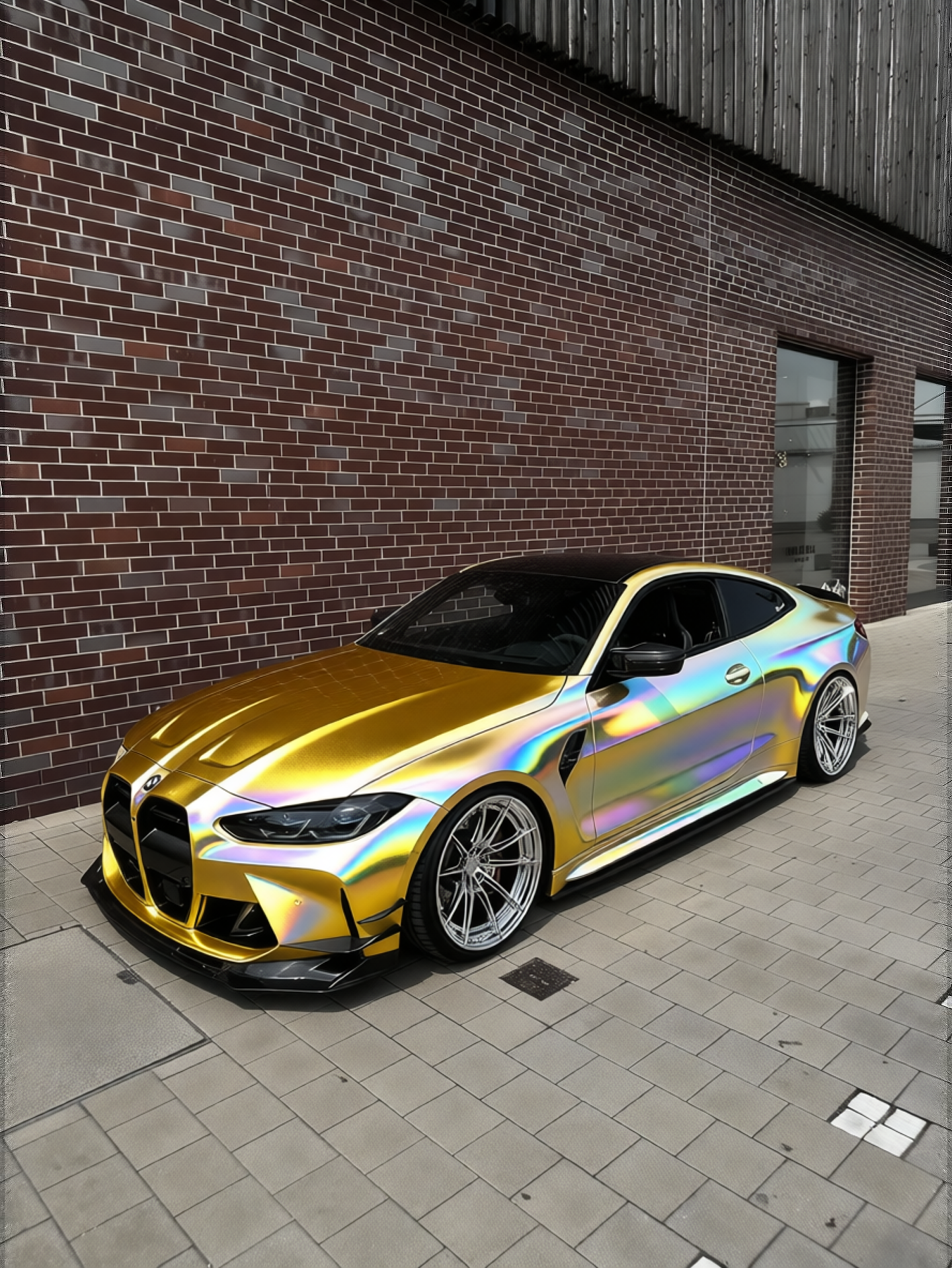 BMW M4 rendered in Gloss ColorFlow Fresh Spring Gold/Silver gloss wrap