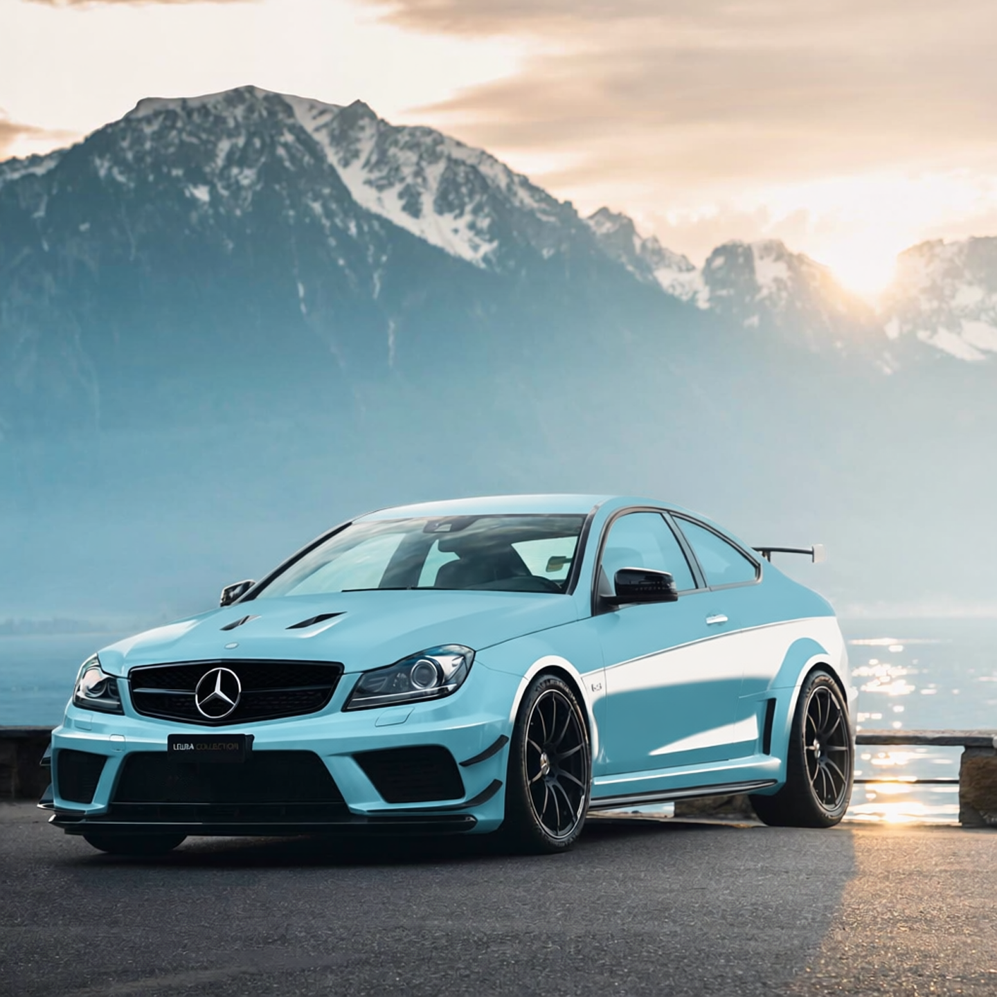 Mercedes-Benz C63 AMG rendered in Gloss Metallic Porsche Ice Blue gloss wrap